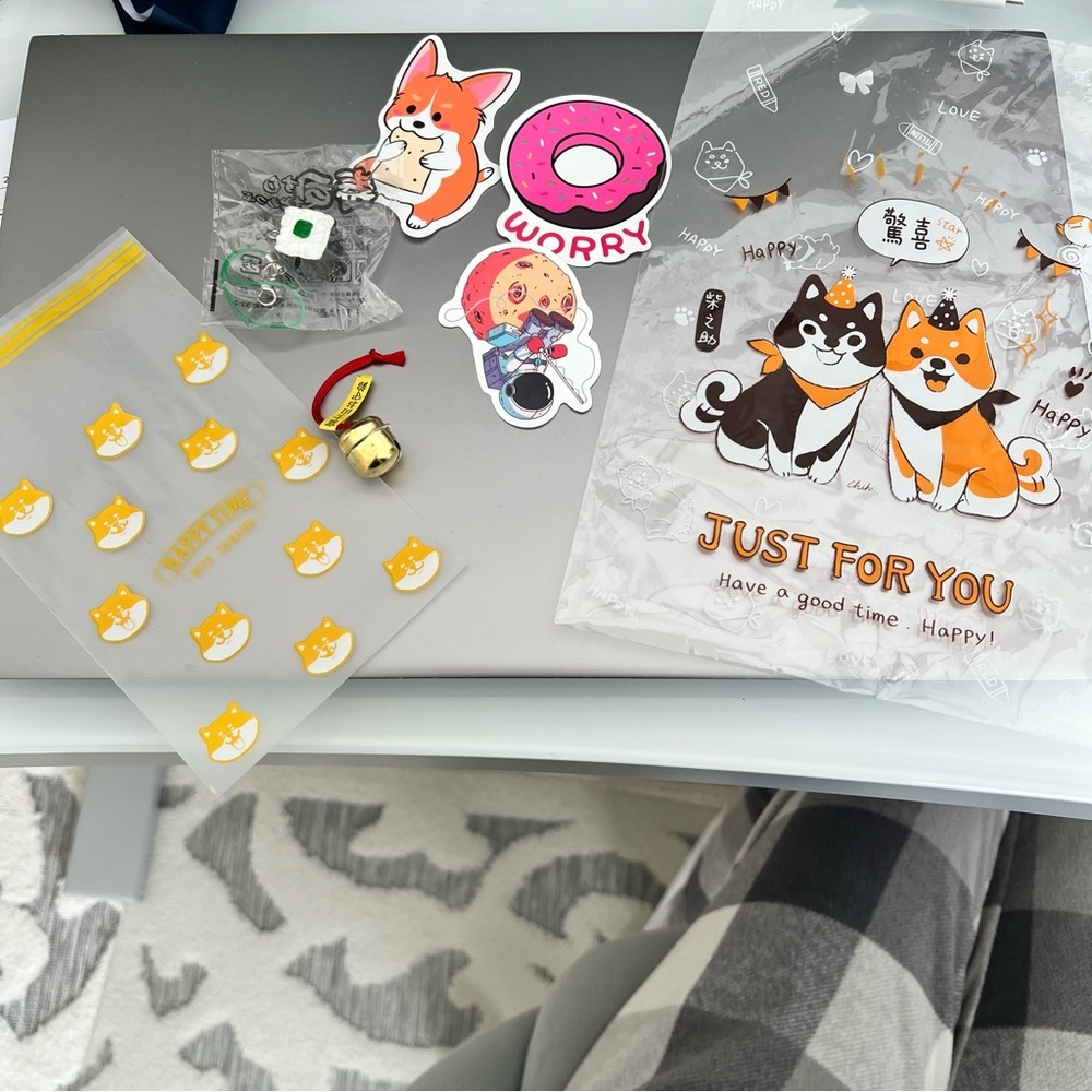 Bundle of Kawaii Shiba Stickers Cellophane Bags and Keychain Charms NEW